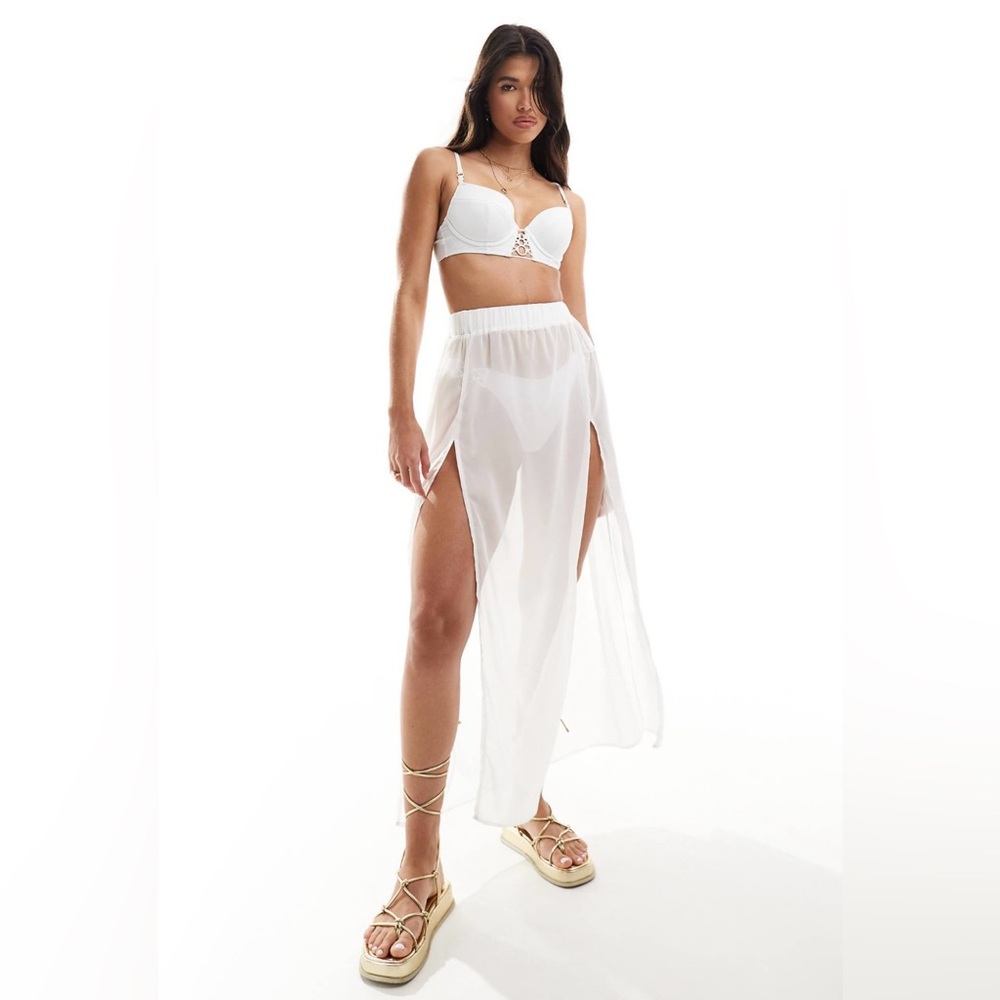 Beach swim cover-up sheer maxi skirt